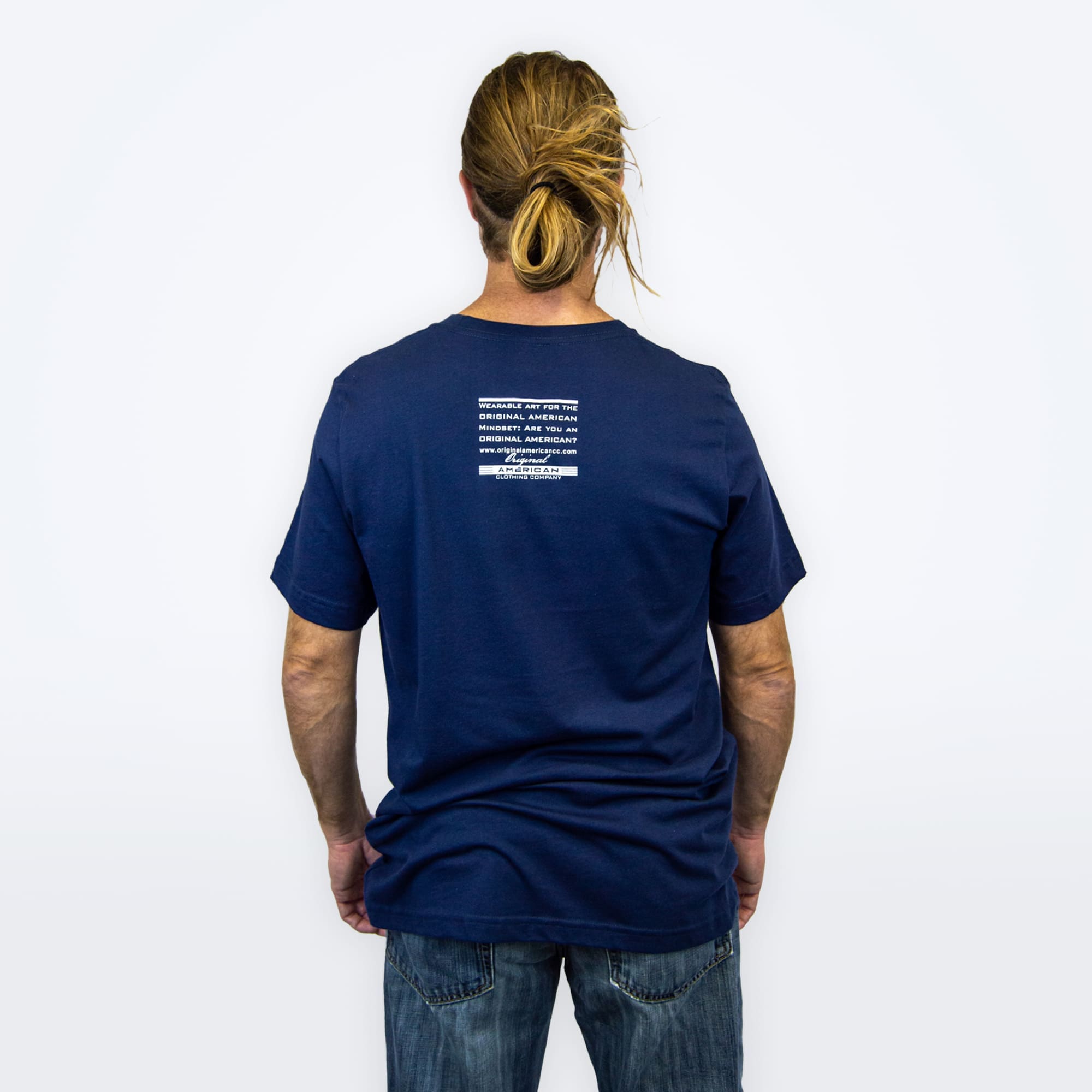 logo blue model back